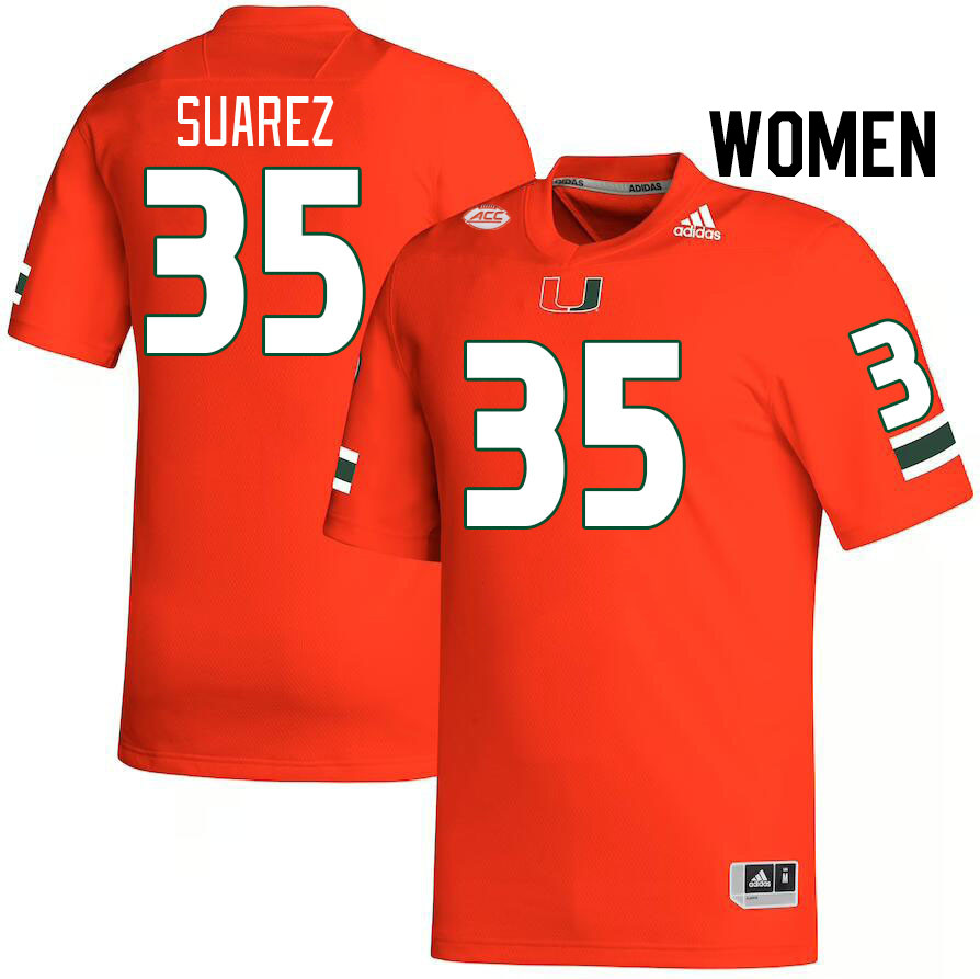 Women #35 Michael Suarez Miami Hurricanes College Football Jerseys Stitched-Orange - Click Image to Close